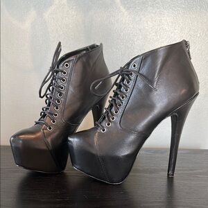 Black Leather Platform Ankle Boots
